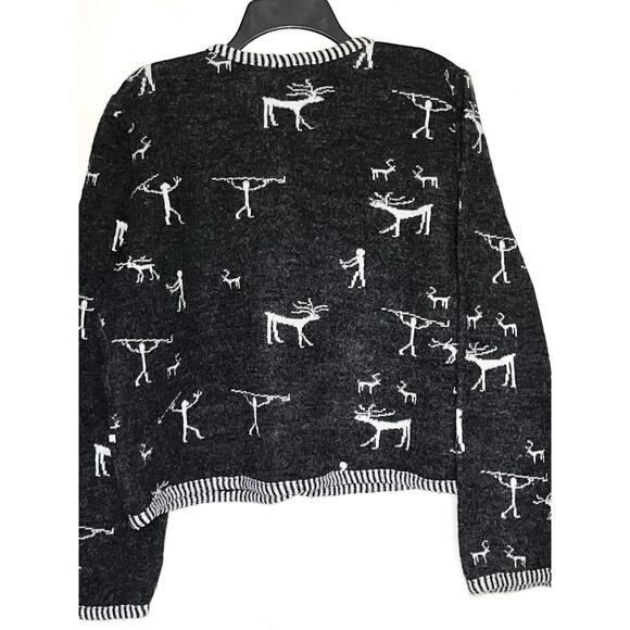 SIMU GRAY MADE IN SWEDEN CAVE ART KNIT WOOL CARDIGAN SWEATER SIZE XL - Picture 2 of 3